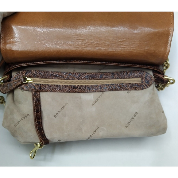 Brahmin Brown Leather Crocodile Embose Chain Strap Flap Closure Shoulder Bag - Picture 10 of 12